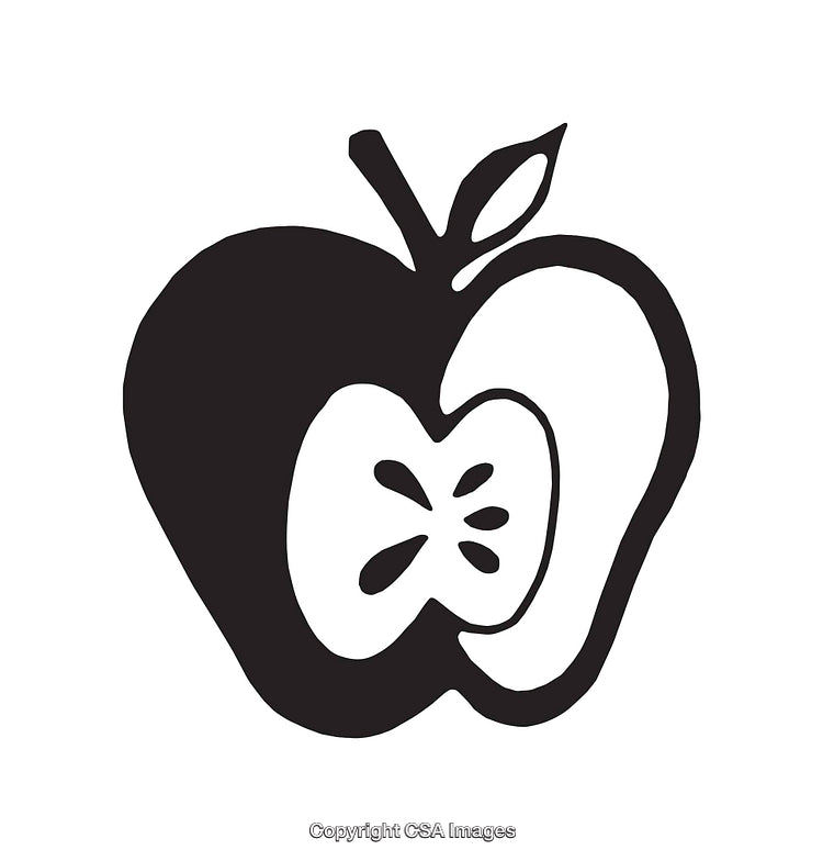 Black and White Line Art Illustration of a Sliced Apple