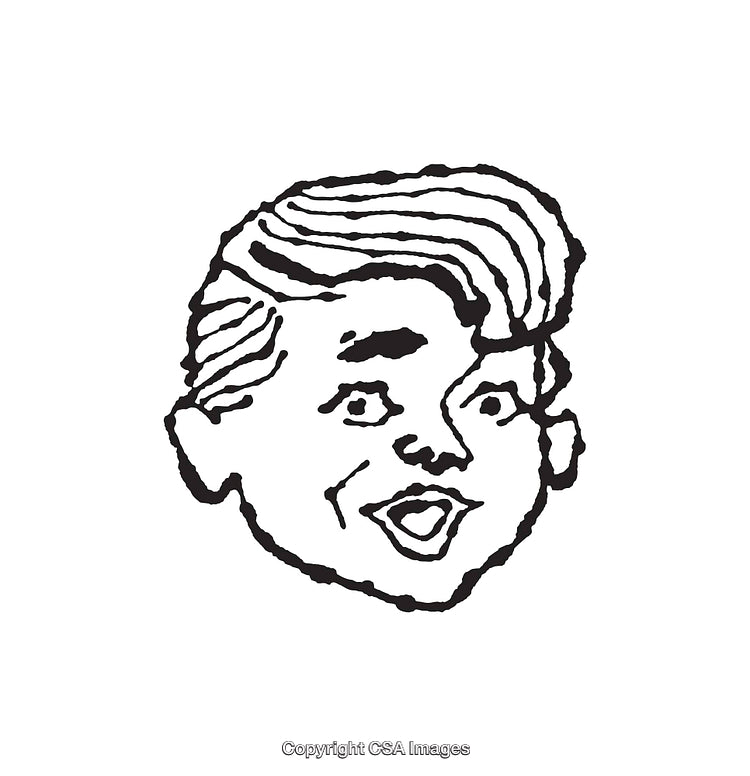 Black and White Line Art Illustration of a Vintage Cartoon Face