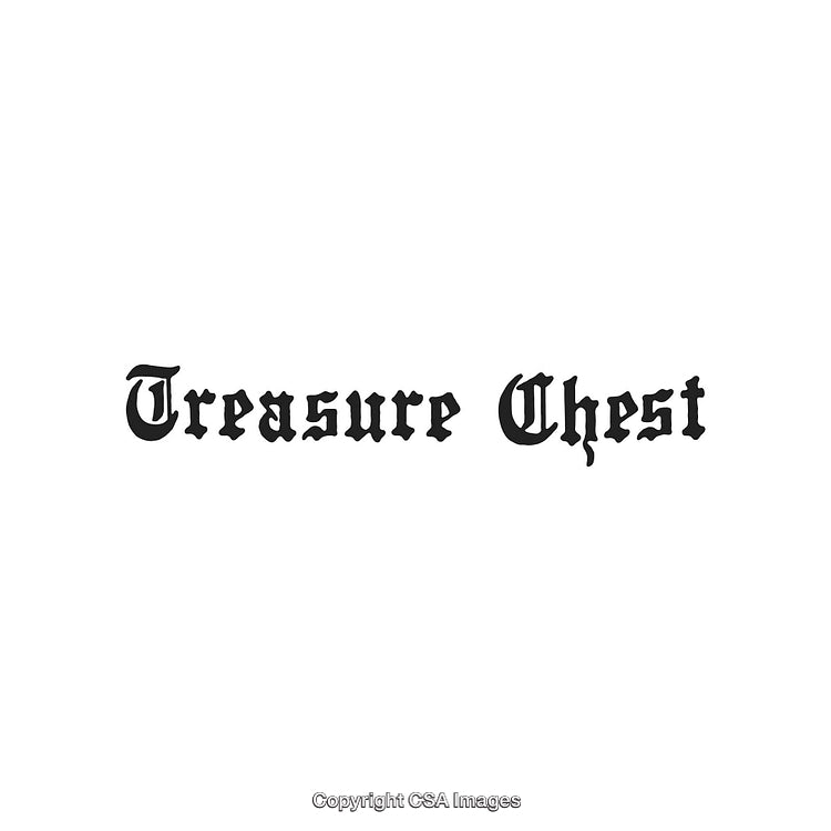 Vintage Typography Display Spelling 'Treasure Chest' In Gothic Black Lettering