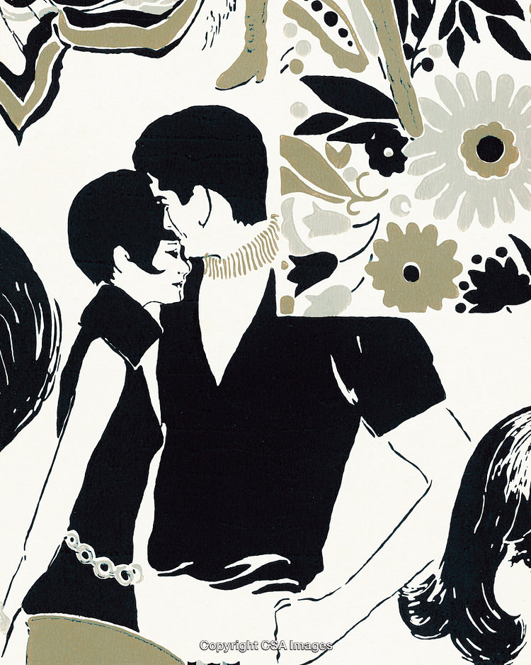 Retro Illustration of a Romantic Couple in Bold Artistic Style
