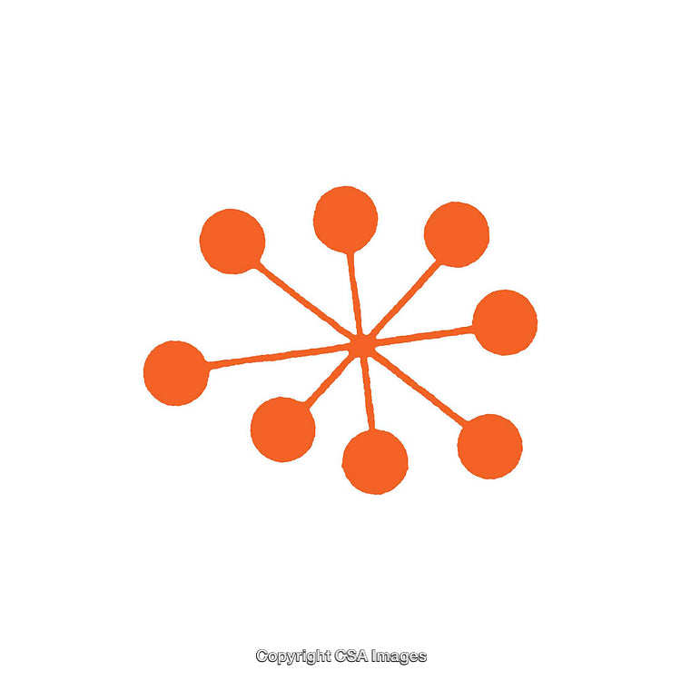 Orange Abstract Starburst Symbol with Circular Points on a White Background