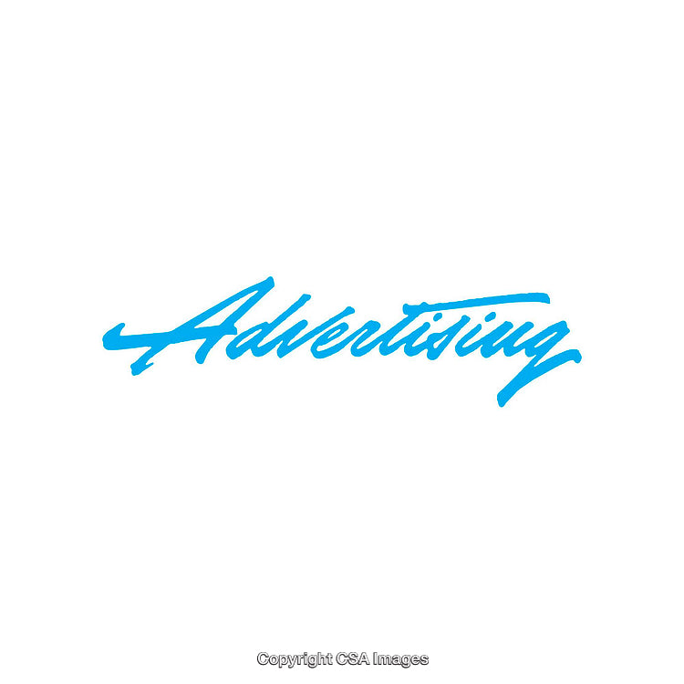 Blue Handwritten Advertising Text on White Background