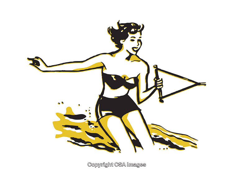 Retro Style Water Skiing Woman Illustration With Vintage Flair