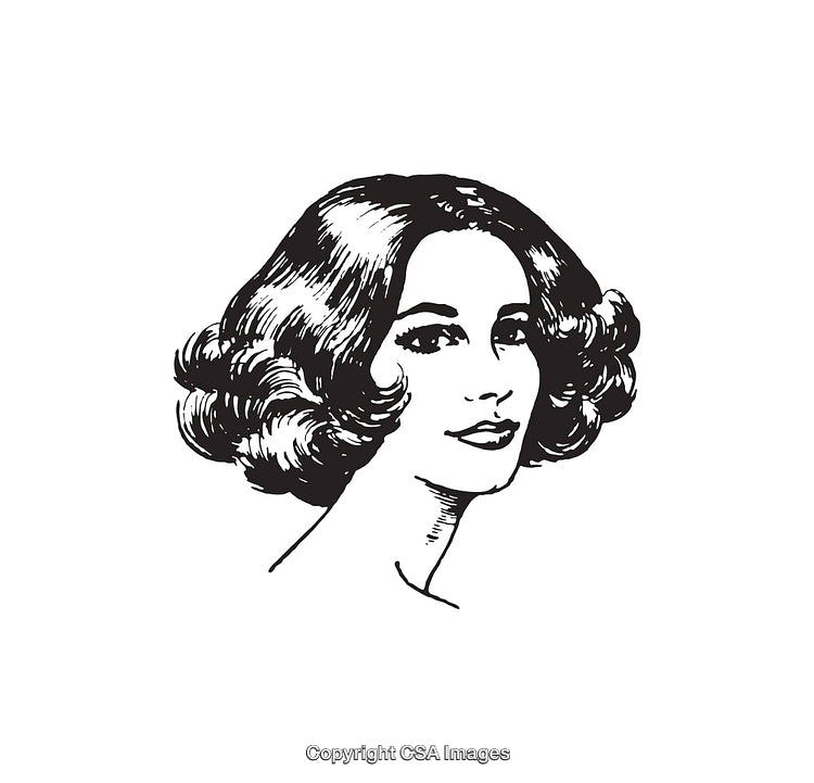 Vintage Black and White Line Art of a Woman with Classic Hairstyle