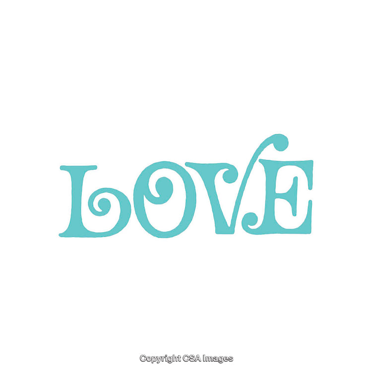 Turquoise Love Word Art on Clean White Background