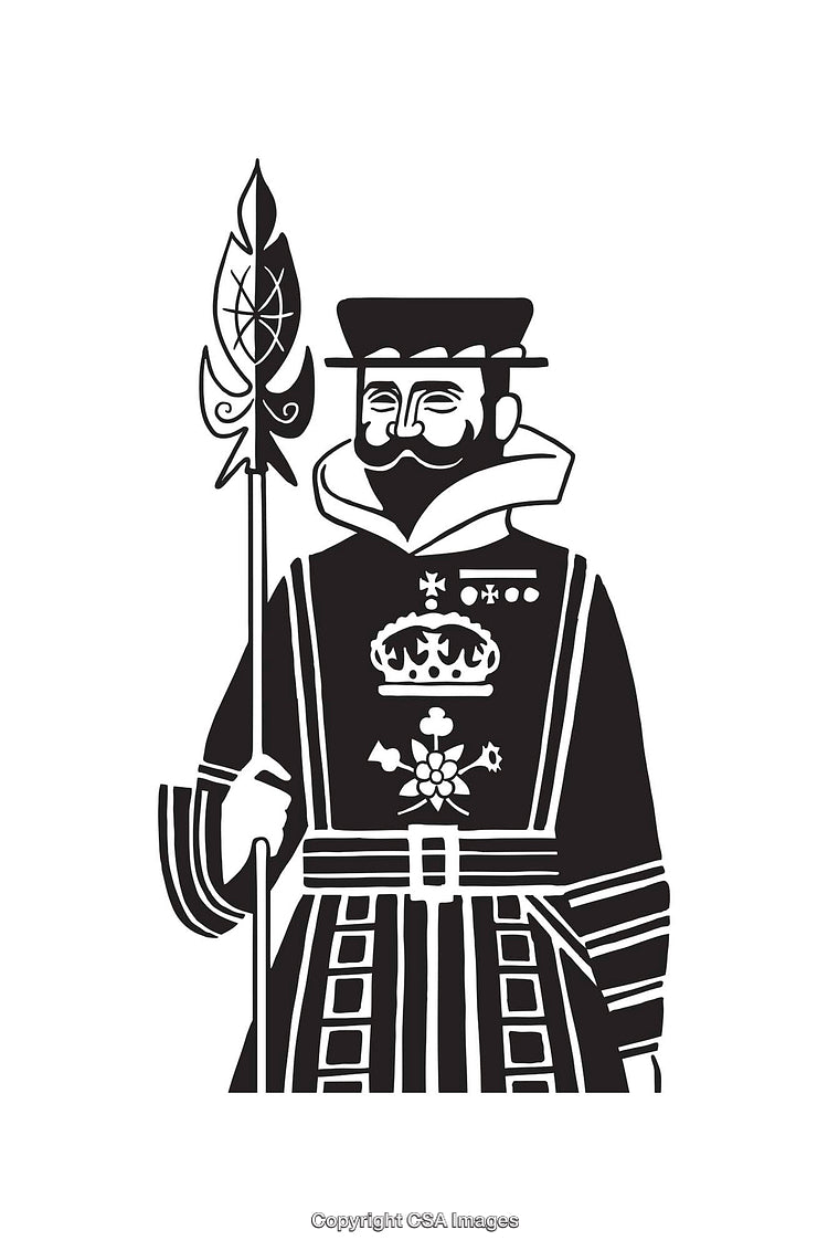 Black And White Line Art Illustration of a Historical Guard