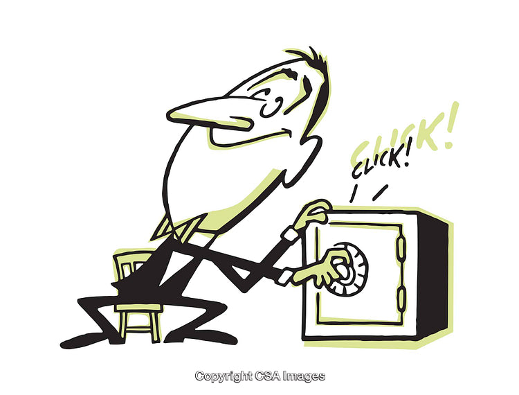 Cartoon Illustration of a Man Opening a Safe