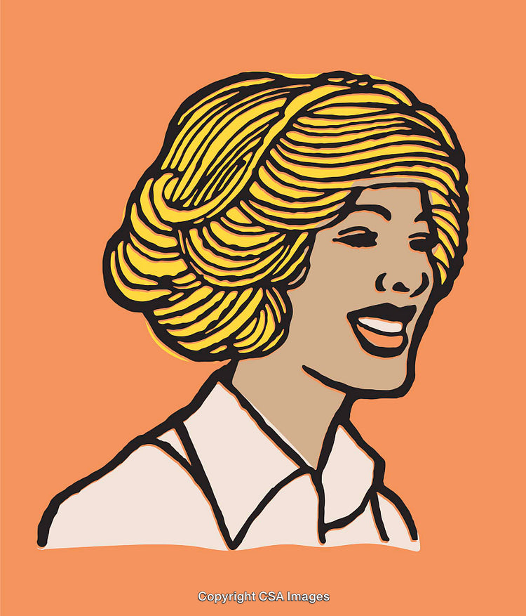 Colorful Line Art Illustration of a Smiling Woman with Yellow Hair