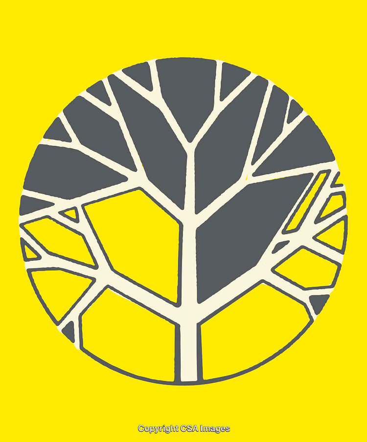 Abstract Circular Tree Branch Design in Yellow and Gray