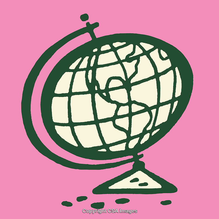 Colorful Line Art Illustration of a Globe with a Pink Background