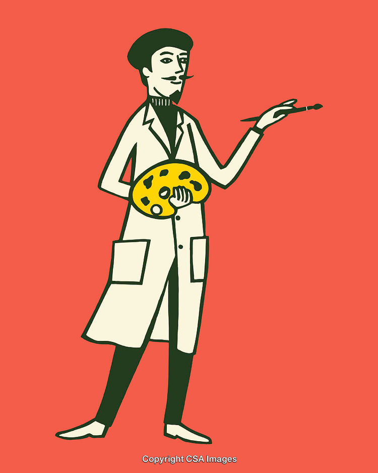 Stylized Illustration of an Artist Holding a Palette and Brush