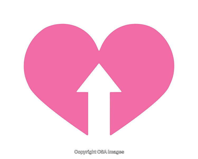 Pink Heart Icon with Upward Arrow on White Background