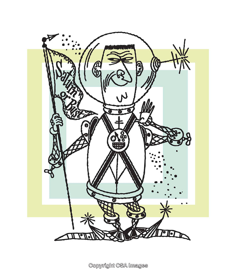 Quirky Cartoon Astronaut Holding Banner in Funky Illustrated Style