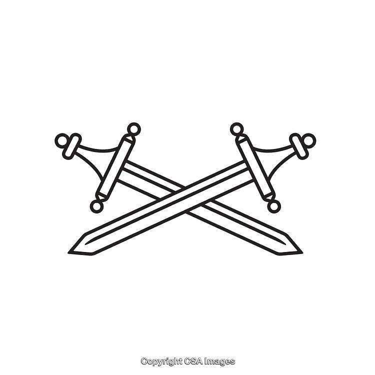 Black And White Line Art Illustrations of Two Crossed Medieval Swords