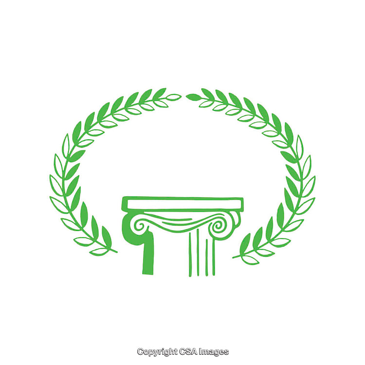 Green Laurel Wreath with Column Symbolizing Achievement and Classical Heritage