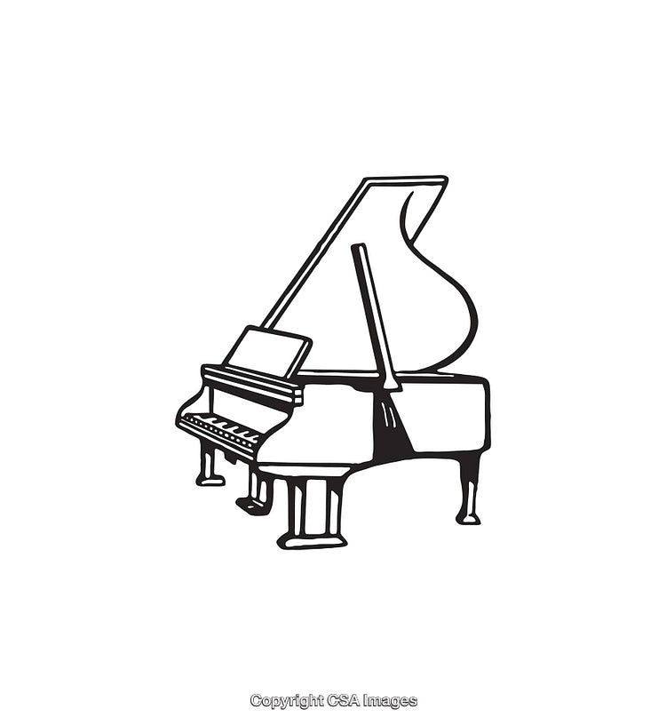 Black and White Line Art Illustration of a Detailed Grand Piano