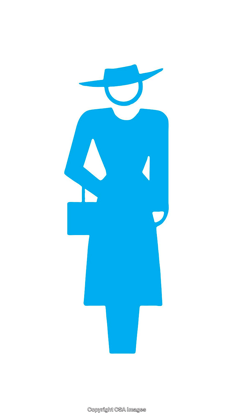 Blue Silhouette Icon of a Woman with a Hat and Bag