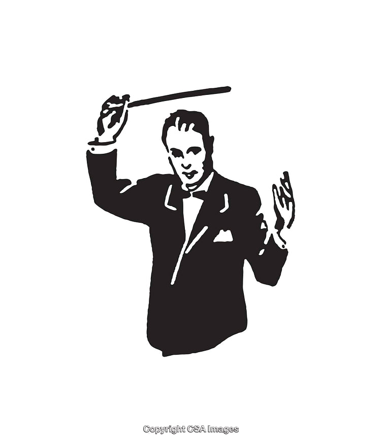 Black and White Line Art of a Conductor in Action