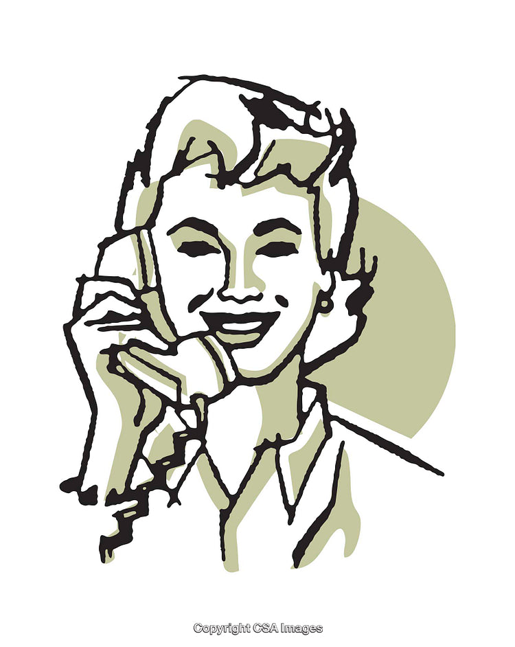 Retro Illustration of a Woman Talking on a Rotary Telephone