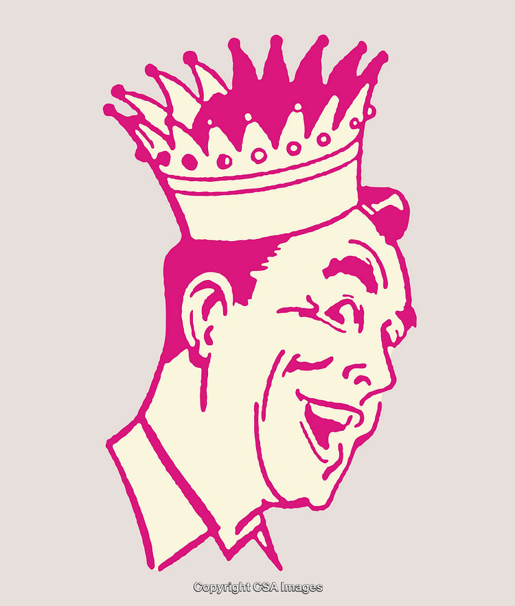 Whimsical Illustration of a Smiling Man Wearing a Royal Crown