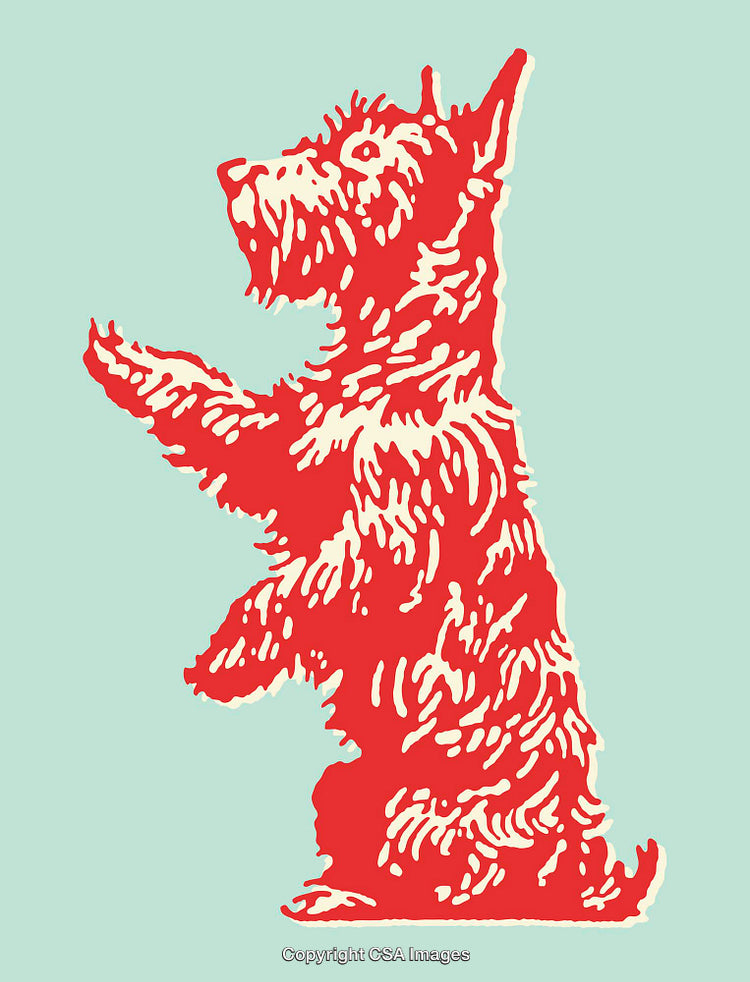 Stylized Line Art of a Red Sitting Terrier Dog on Green Background