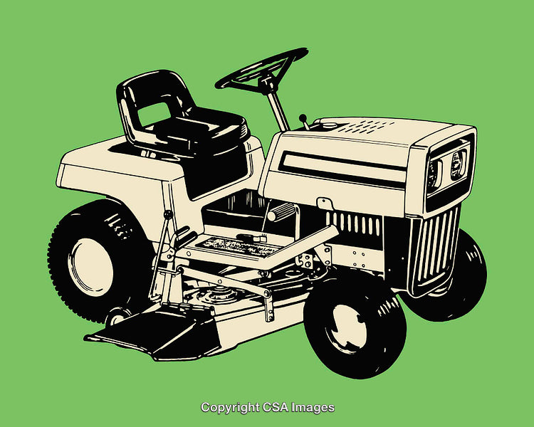 Vintage Lawn Tractor Line Art Illustration on Green Background