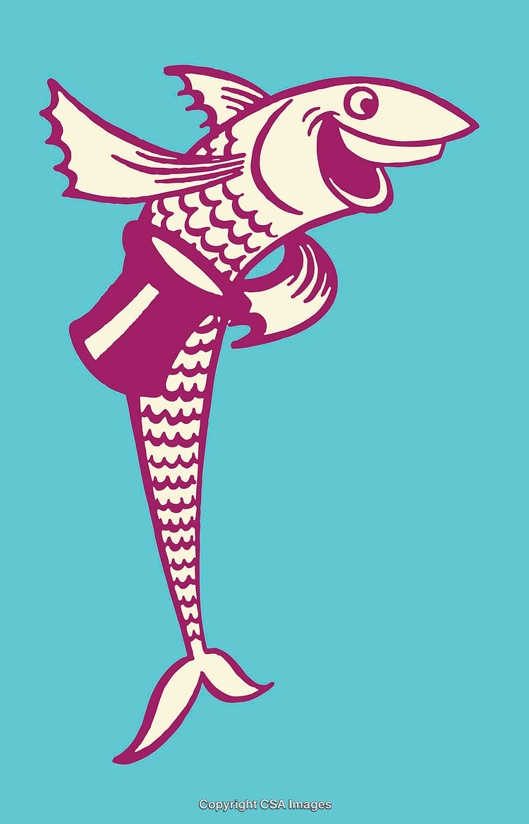 Playful Cartoon Fish Design in Vintage Style on Vibrant Background