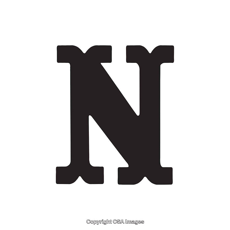 Bold Black Letter N in Serif Typeface on White Background