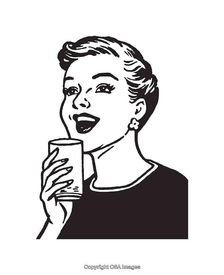 Vintage Style Line Art of a Woman Enjoying a Refreshing Drink