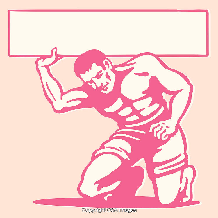 Line Art Illustration of Strong Man Carrying a Blank Banner