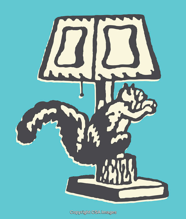 Hand Drawn Illustration of a Squirrel Lamp on Minimalist Background