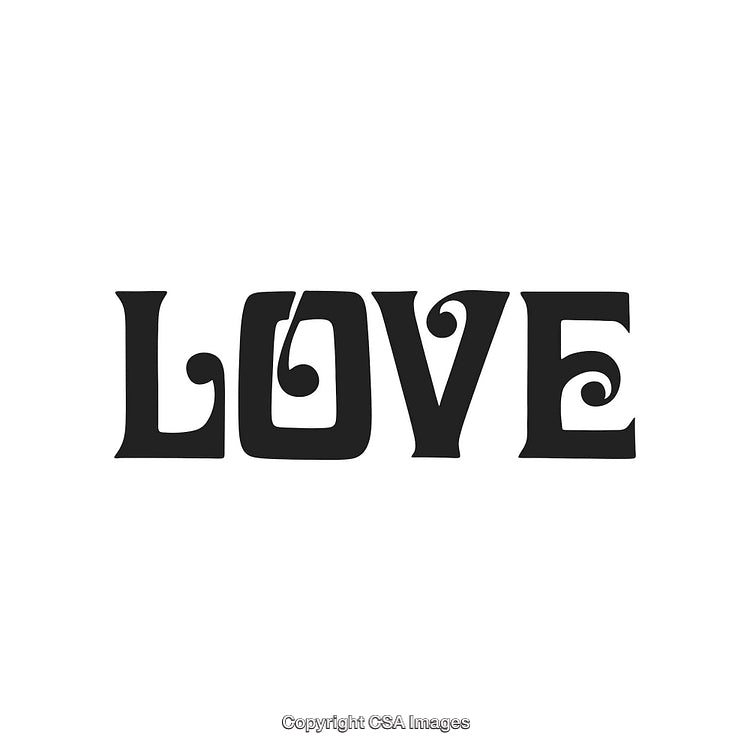 Decorative Typography Artwork Displaying the Word Love With Elegant Swirls Design