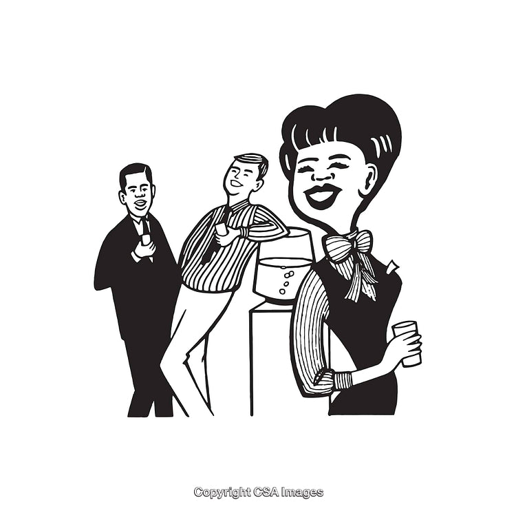 Vintage Office Scene with Three Colleagues Socializing at the Water Cooler