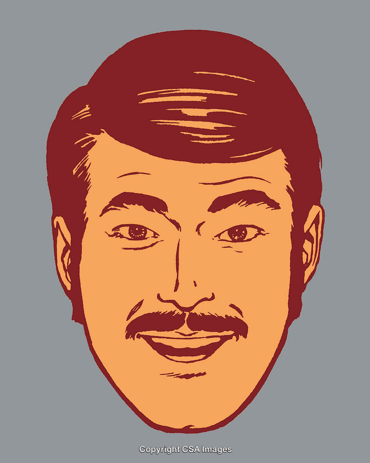 Retro Styled Line Art Illustration of a Smiling Man