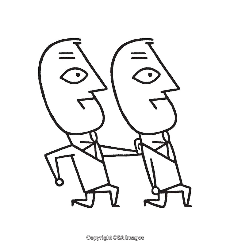 Abstract Line Art Depicting Two Connected Figures in Black and White