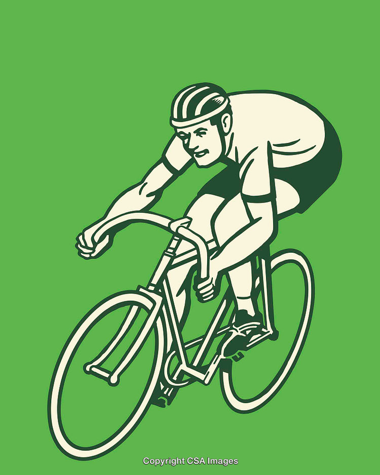 Illustration of a Cyclist in Action on a Green Background