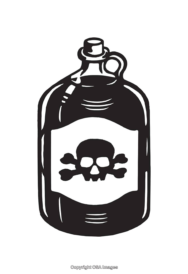 Vintage Poison Bottle Icon in Black and White Illustrated Style