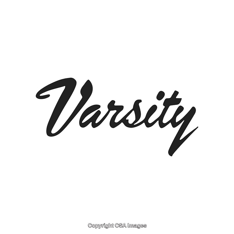 Stylish Varsity Calligraphy Word in Monotone on Clean White Setting