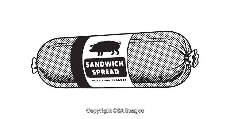 Black and White Line Art Illustration of Packaged Meat Sandwich Spread