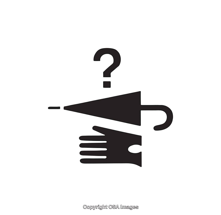 Black And White Icon Featuring Umbrella, Hand, and Question Mark