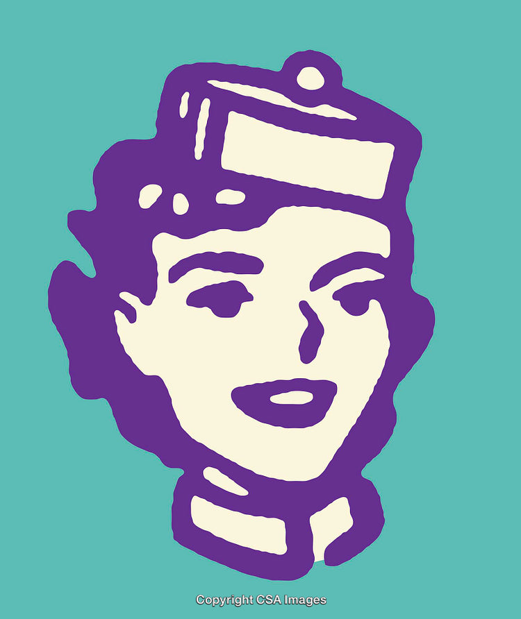 Colorful Line Art Illustration Featuring Smiling Woman in Retro Design