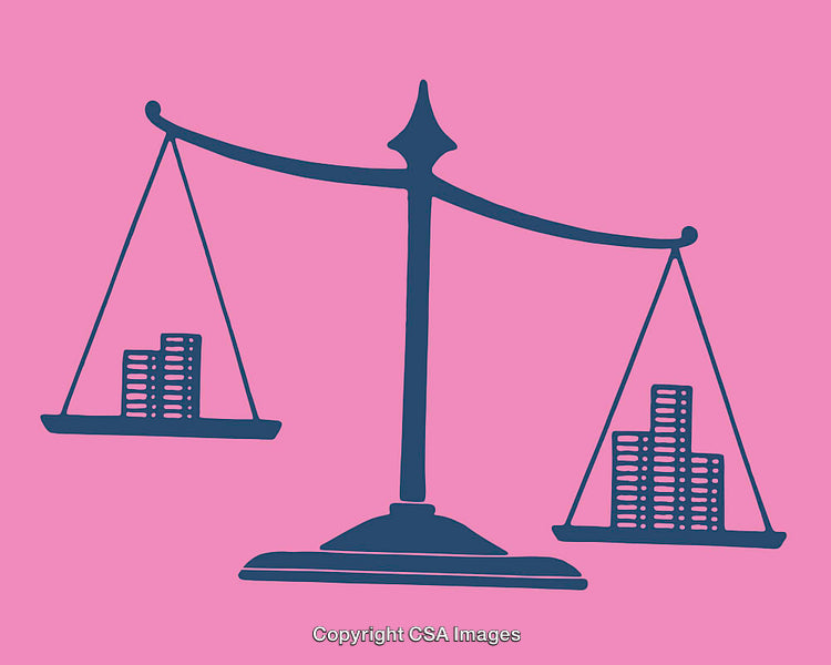 Balance Scales with Stacks of Coins on a Vibrant Pink Background
