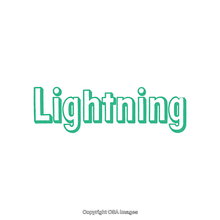 Stylized Illustration of the Word Lightning in Green on White Background