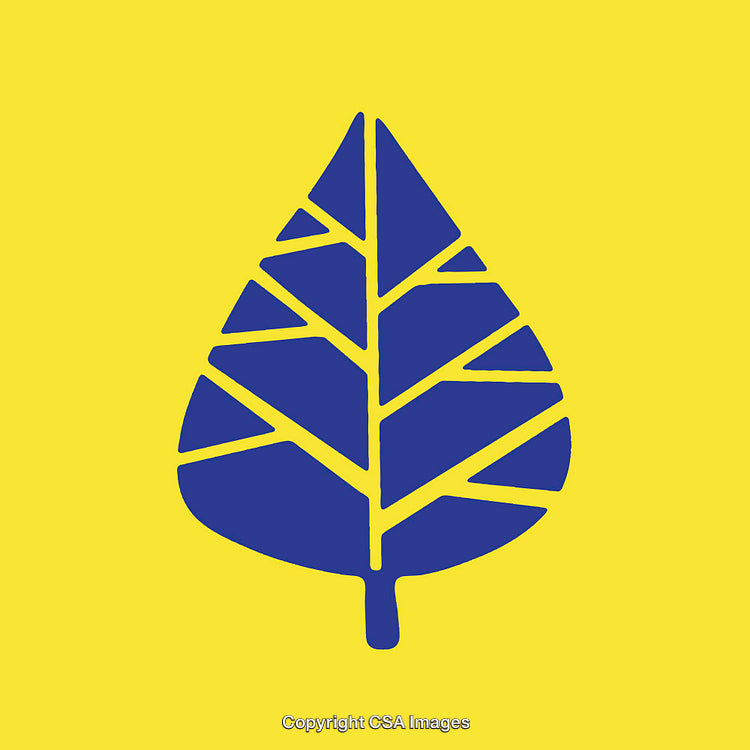 Blue Geometric Leaf On Bright Yellow Background