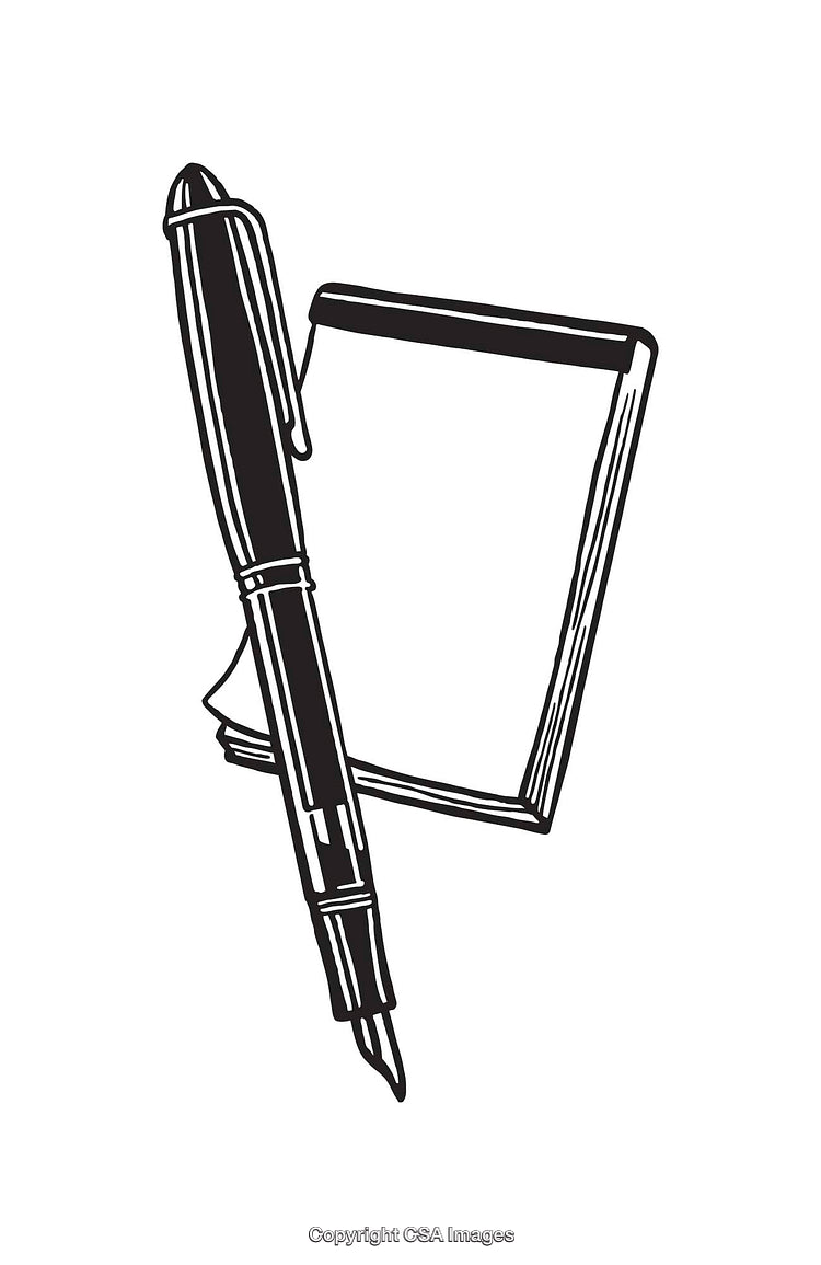 Black And White Line Art of Pen and Notepad Sketch