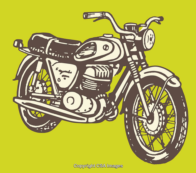 Vintage Motorcycle Illustration in Bold Retro Art Style