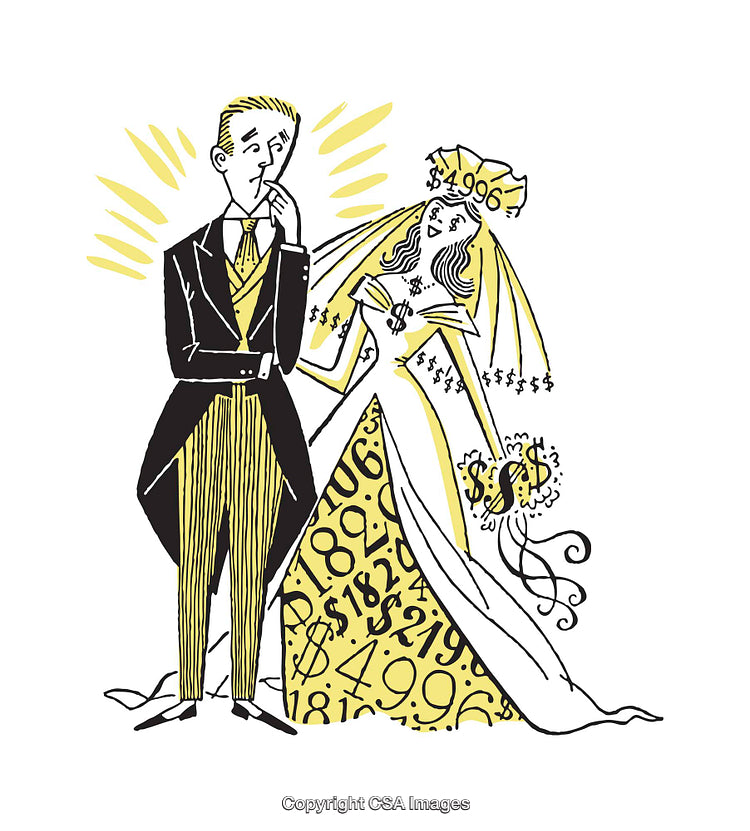 Illustration of Expensive Wedding Cost Anxiety With Bride and Groom
