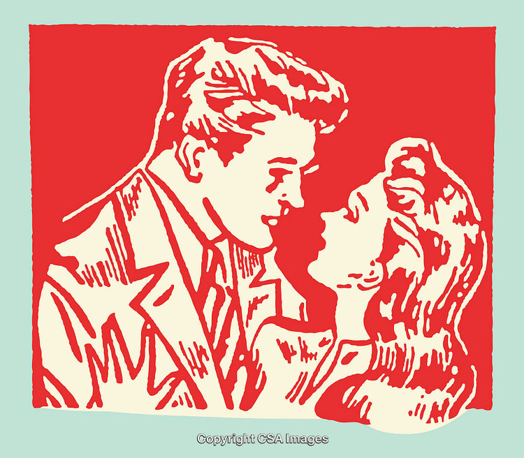 Vintage Illustration of Romantic Couple in Bold Color Art