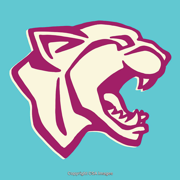 Colorful Line Art Illustration of a Roaring Panther on a Vibrant Background