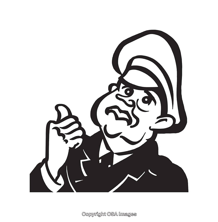 Black and White Line Art of a Cartoon Character with a Quirky Expression